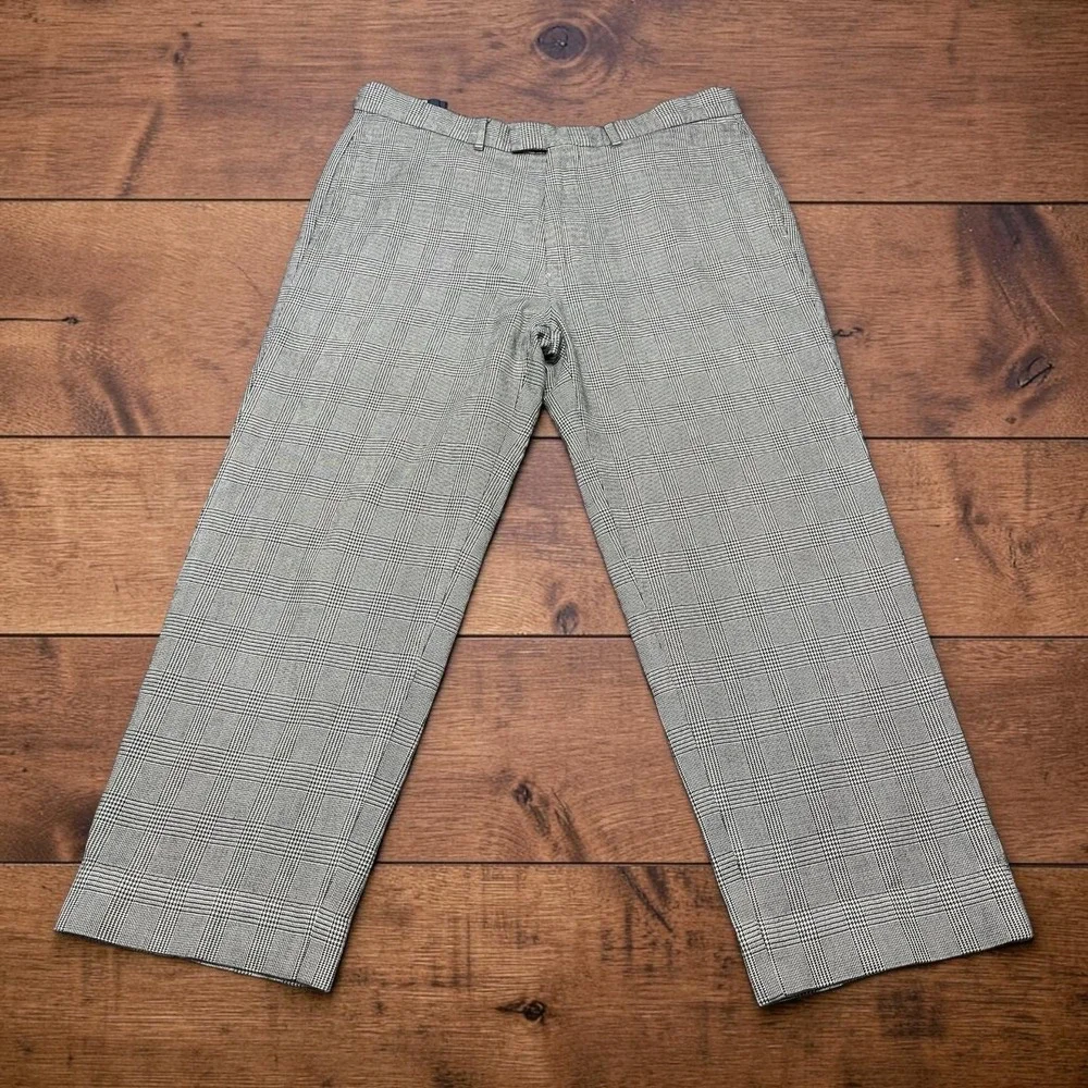 Vintage Polo Ralph Lauren Mens 33x25 Glen Plaid Wool Blend Trousers Grey Check